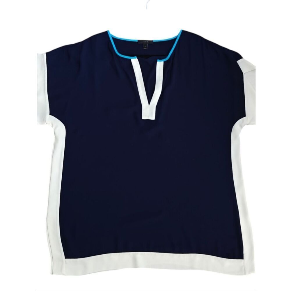 J. Crew Navy Boxy Top with Bright Blue Trim